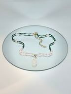#125 Collana Giada verde, Cristallo di rocca, Granato