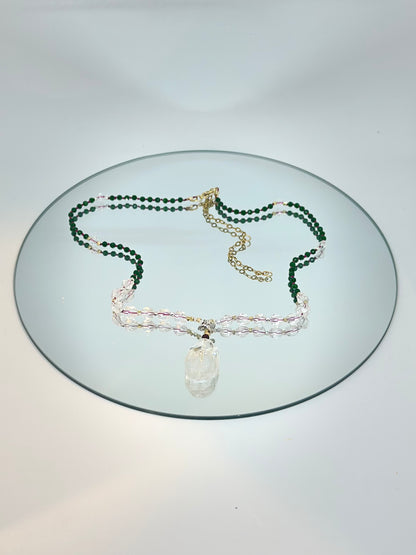 Collier Jade vert, Cristal de roche, Grenat