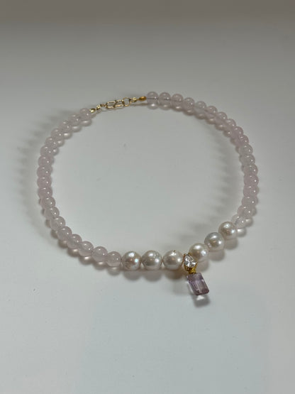 Collier Amétrine, Quartz rose & Perles d’eau douce