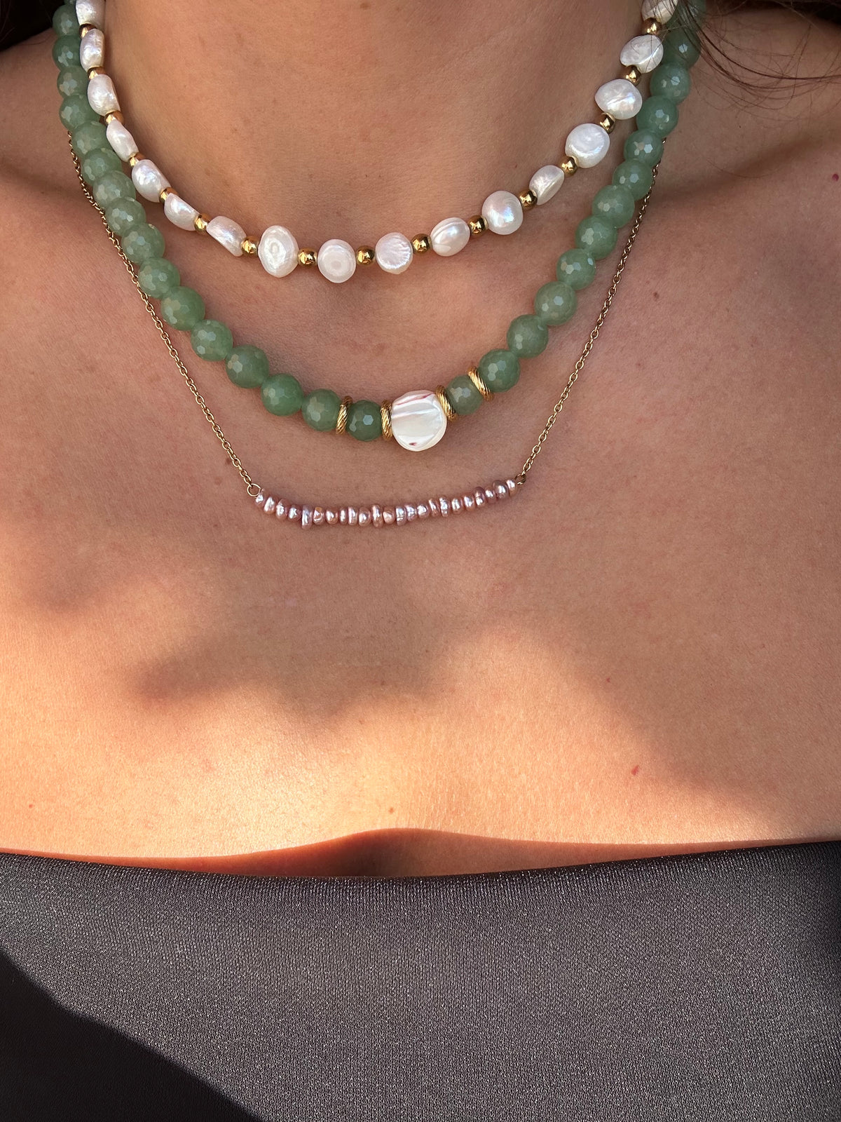 #44 Collier perles d’eau douce et hématite