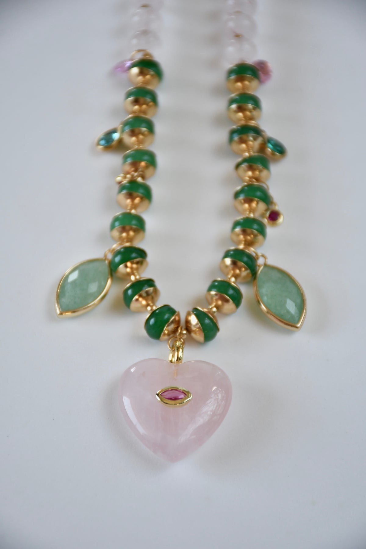 Colliers Charms, Quartz rose, Aventurine & Jade — L’harmonie du cœur