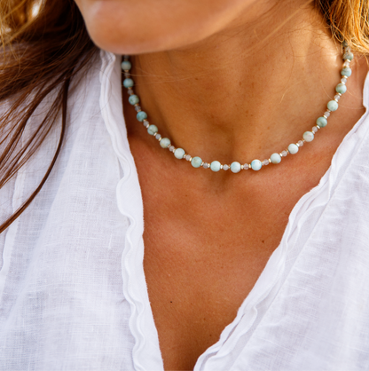Collier méditation Larimar, Aigue-Marine
