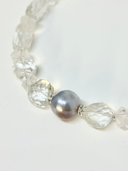 Collier Perle de Tahiti & Cristal de Roche