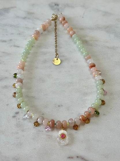 Collier Charms Jade & Cristal de roche — La clarté au cœur du vivant