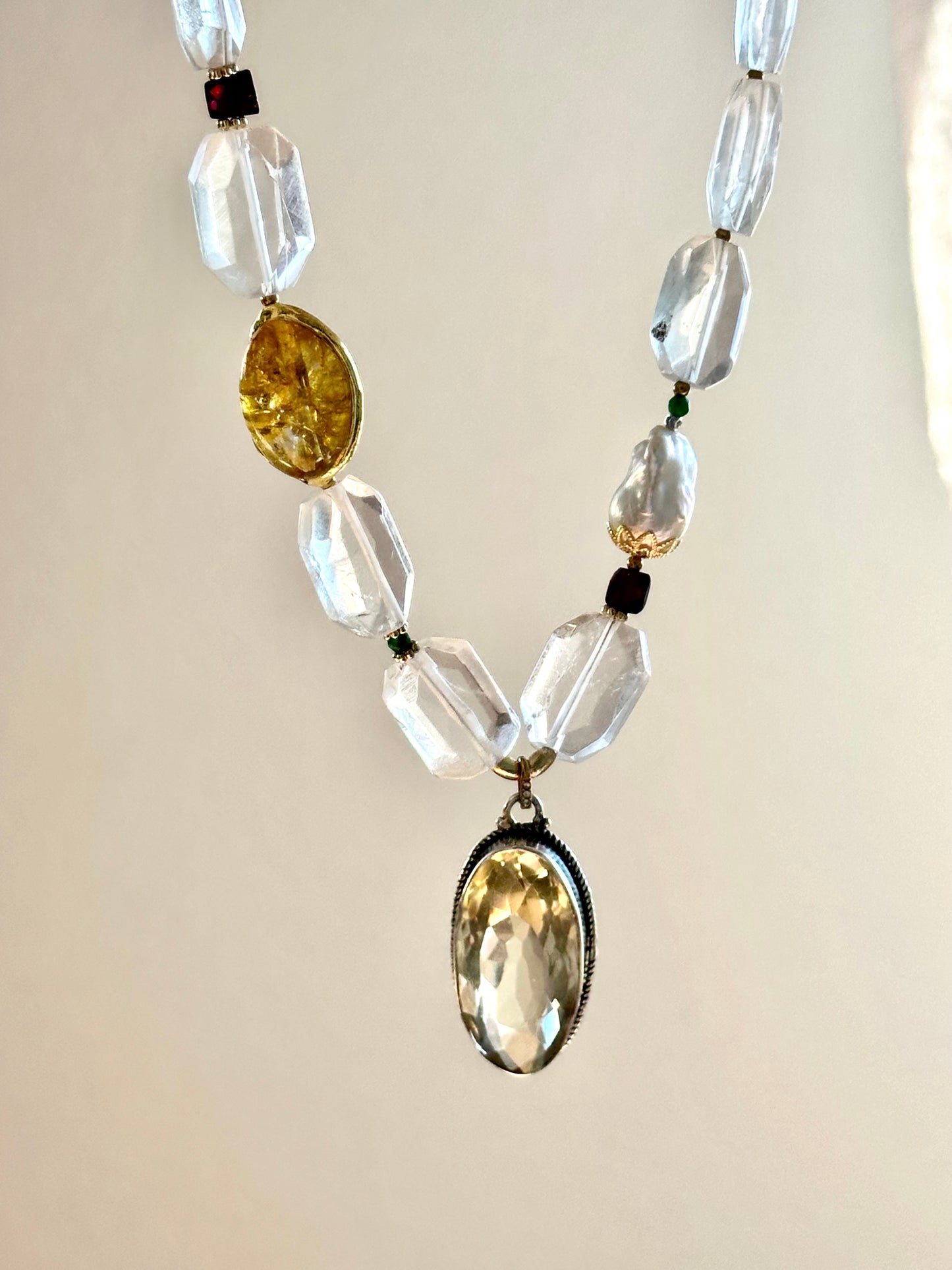 Collier Cristal de roche & Quartz citron