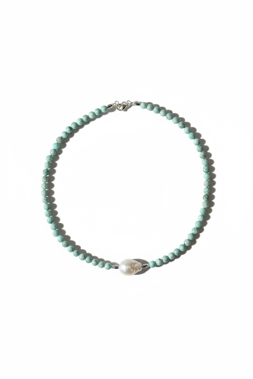 Collier Larimar & Perle d’eau douce