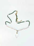 #125 Collana Giada verde, Cristallo di rocca, Granato