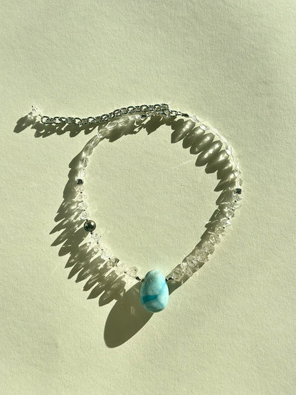 #161 Collier Larimar, Herkimer, Perle de Tahiti & Cristal