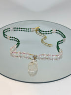 #125 Collana Giada verde, Cristallo di rocca, Granato