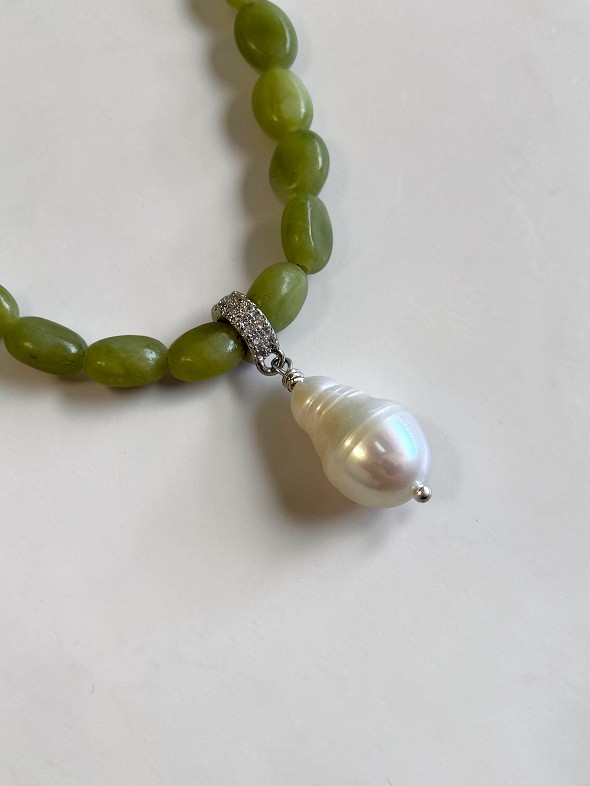 Collana Giada & Perla d'acqua dolce — Il cuore sereno