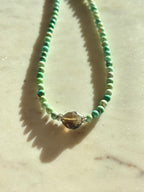 Collana turchese peruviana e quarzo fumé — Ancoraggio luminoso e protezione delicata