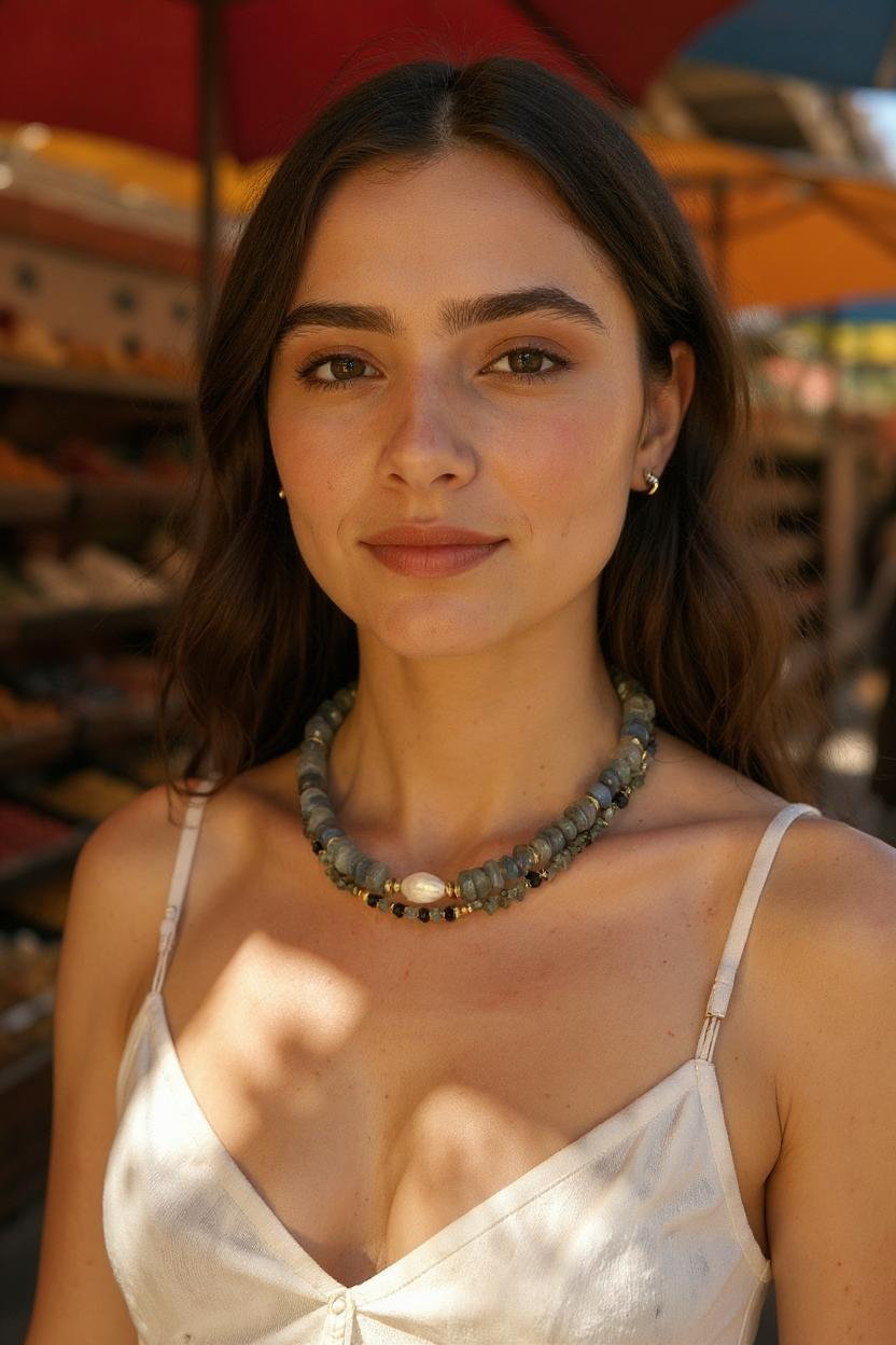 Collier Labradorite & Perle d’eau douce — Protection lumineuse