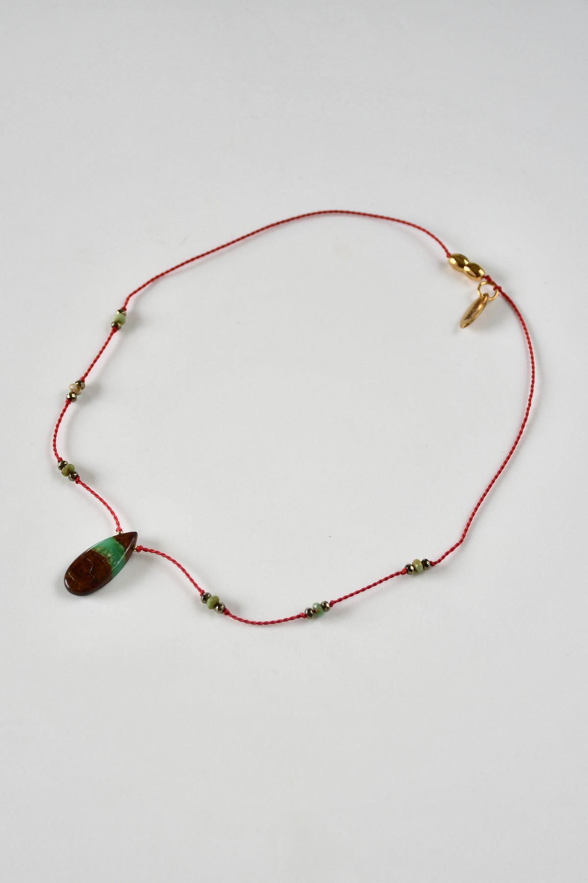 Collier Chrysoprase & Amazonite sur soie