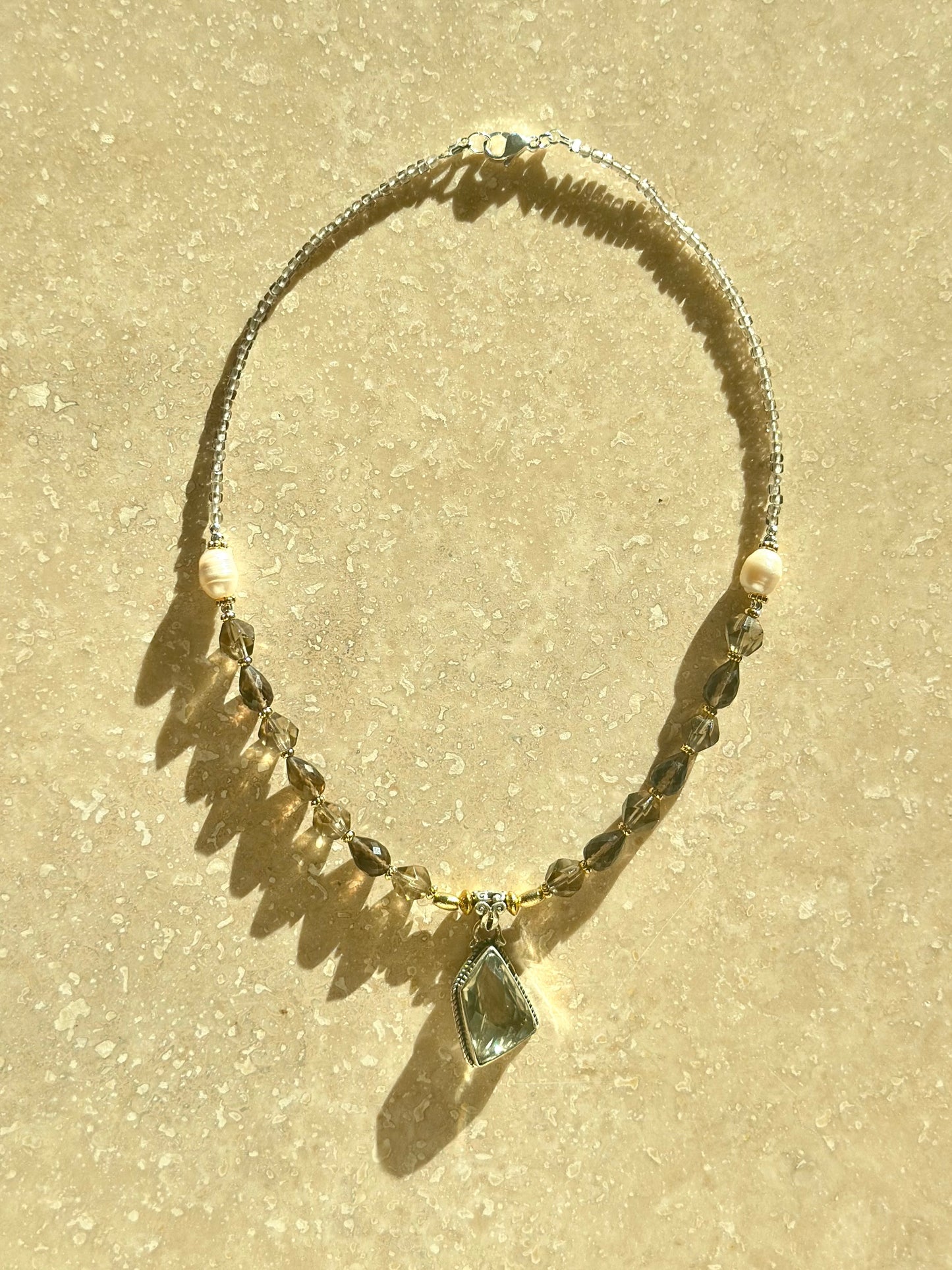 Collier Quartz fumé & Améthyste verte