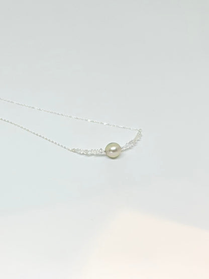 Collier diamant d’Herkimer & perle de Tahiti – Clarté cristalline et profondeur