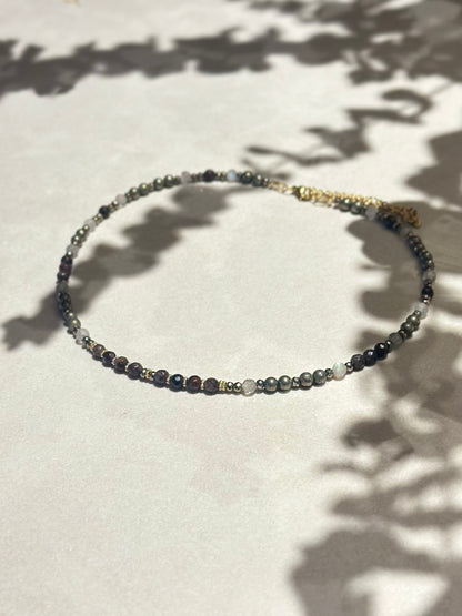 Collier Grenat, Labradorite, Pyrite — Le feu protégé qui guide l’élan