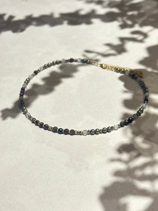Collier Grenat, Labradorite, Pyrite — Le feu protégé qui guide l’élan