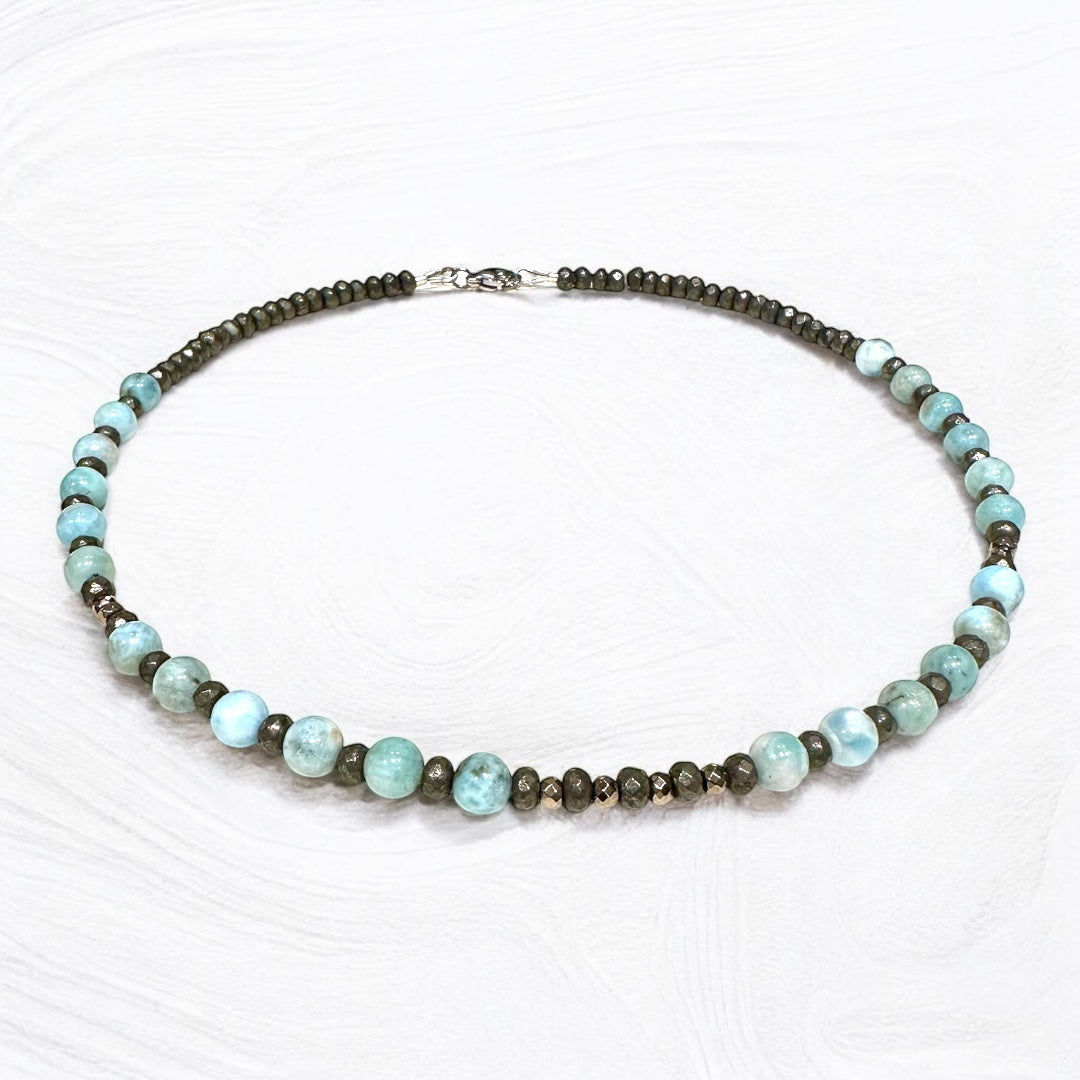 Collier Larimar et Pyrite