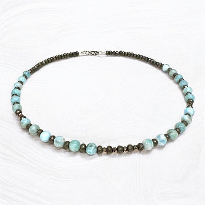 Collier Larimar et Pyrite
