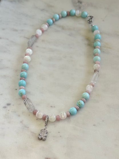 Collier Sélénite, Cristal de Roche &  Howlite — La clarté du silence