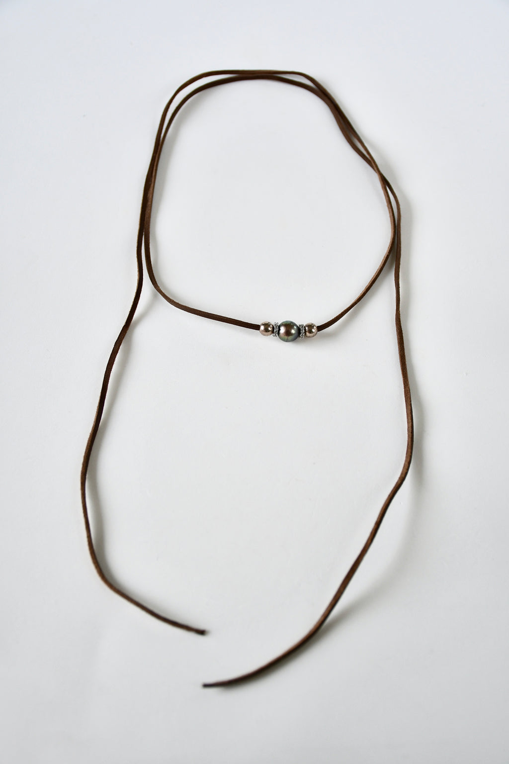Collier perle de Tahiti & argent 925 sur cordon de cuir