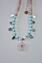 Collier Charms Opale, Quartz rose & Howlite — Le souffle doux de la guérison