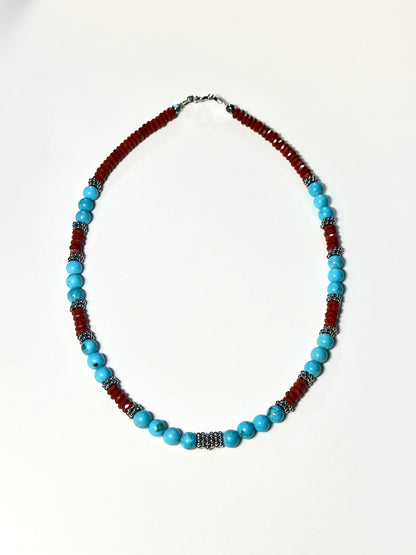 Collier Jaspe rouge & Turquoise