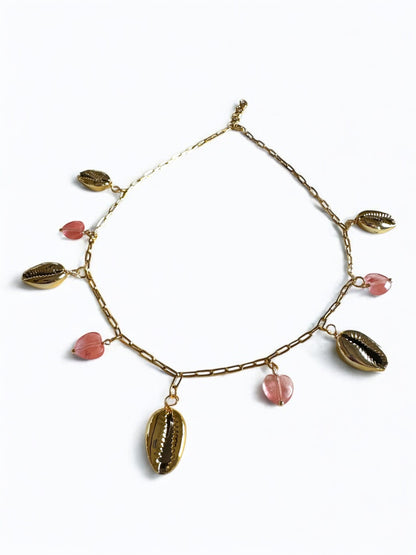 Collier Quartz et Cauri breloques