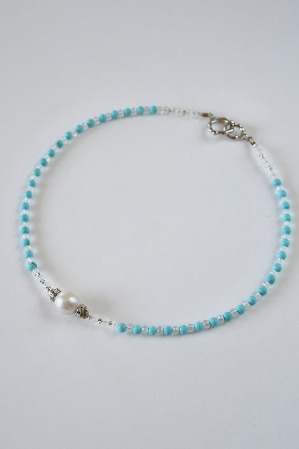 Collier Turquoise, Cristal de Roche & perle d’eau douce