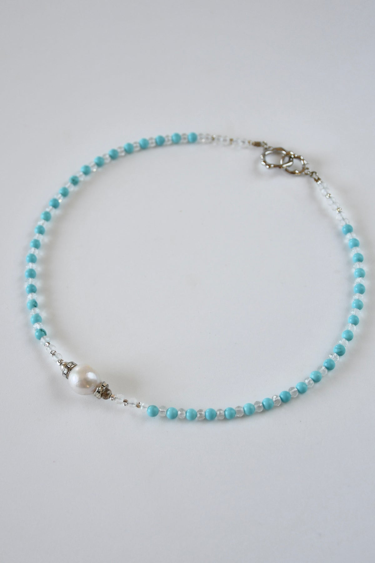 Collier Turquoise, Cristal de Roche & perle d’eau douce