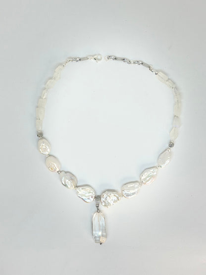 Collier Cristal de roche, Pierre de lune & Perles d’eau douce
