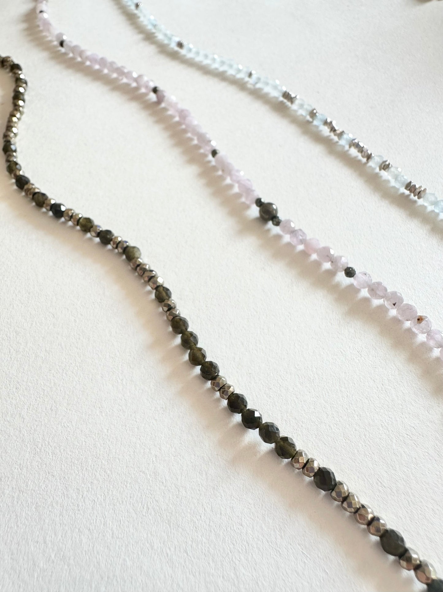 Colliers de pierres naturelles, Pierre de lune, Labradorite & Kunzite