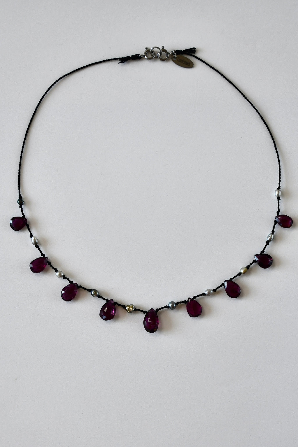 Collier Keishi & Grenat sur soie