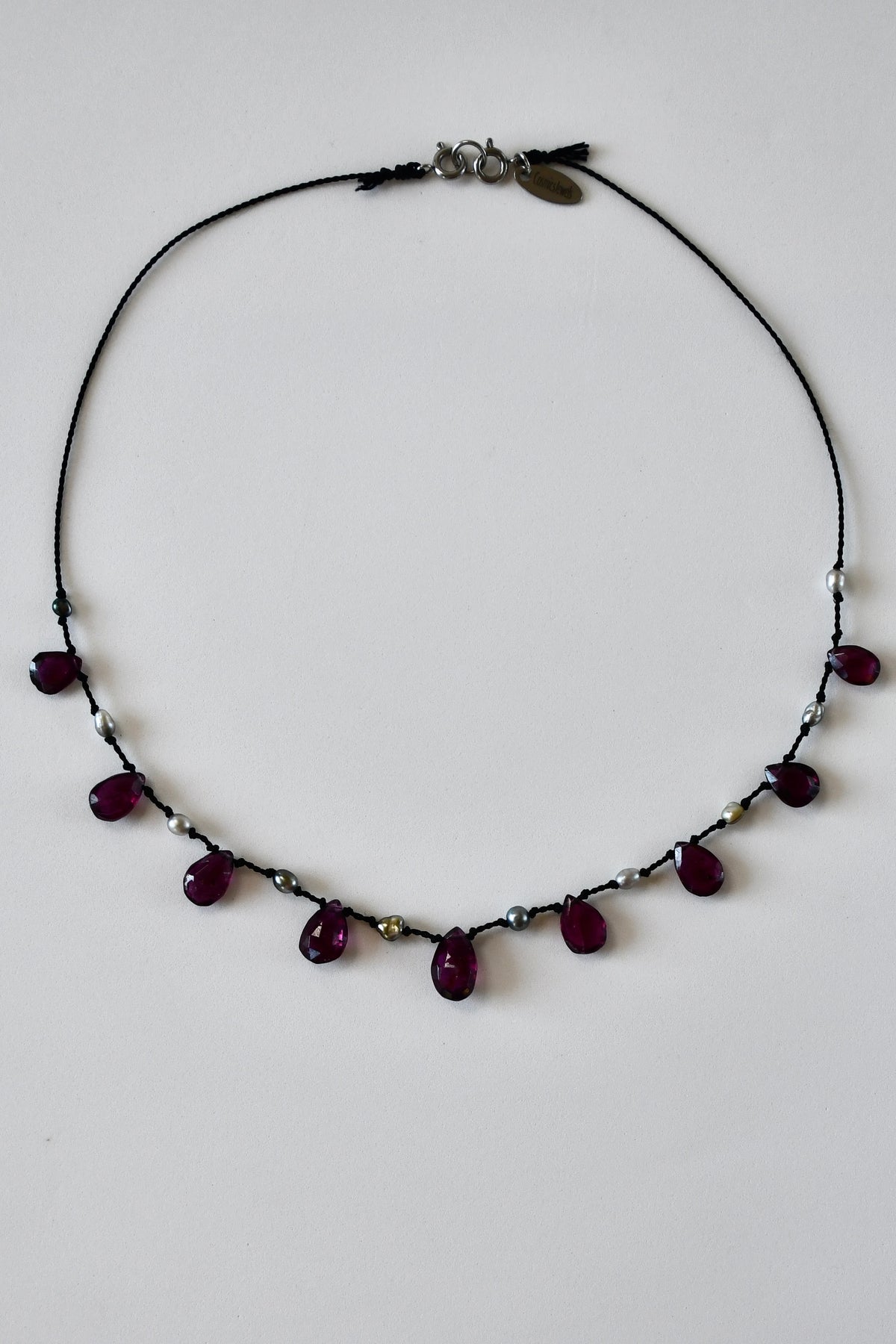 Collier Keishi & Grenat sur soie
