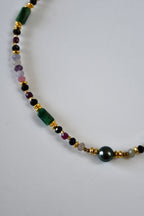 Collier perle de Tahiti, tourmaline & émeraude - Ancrage du cœur