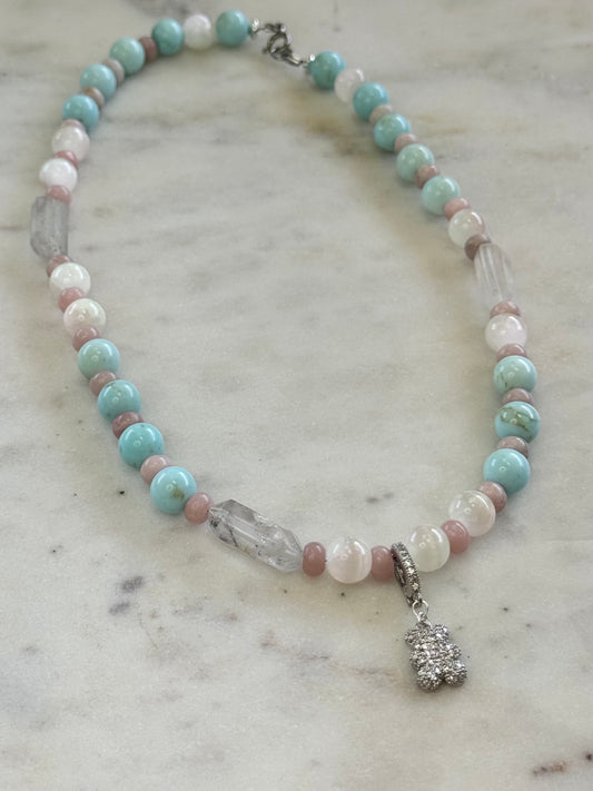 Collier Sélénite, Cristal de Roche &  Howlite — La clarté du silence