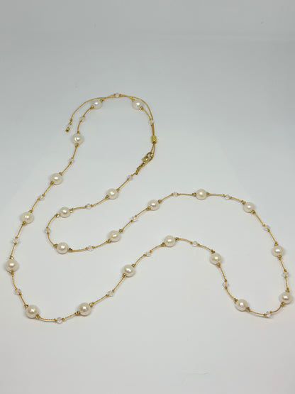 Collier “Cycle de lumière”, 21 perles de culture, doré, à porter en double ou en sautoir