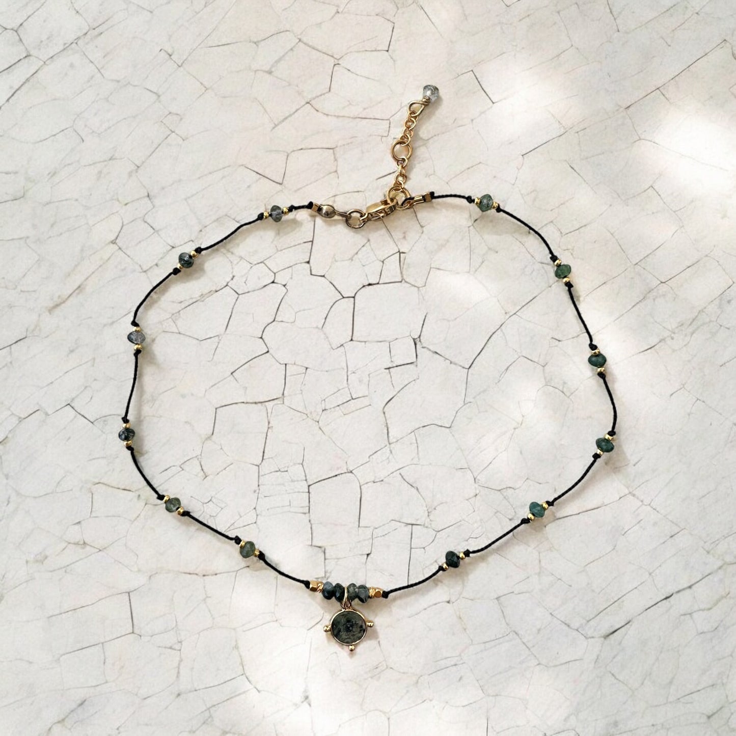 Collier de soie Agathe Mousse et Jaspe Vert