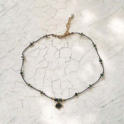 Collier de soie Agathe Mousse et Jaspe Vert