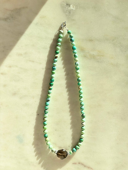 Collier Turquoise péruvienne & Quartz fumé — Ancrage lumineux et protection douce