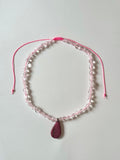 Collana Rodonite e Cristallo di Rocca su nylon rosa