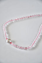 Collana Cristallo di rocca e Perla su Nylon rosa