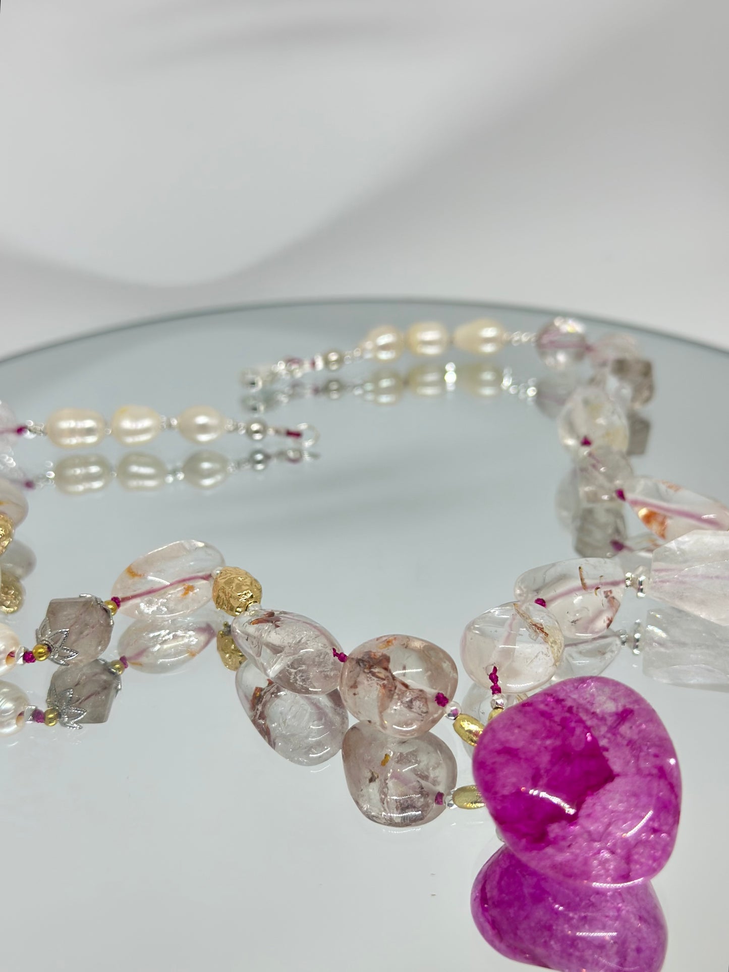 Collier Quartz hematoïde & Perles d’eau douce