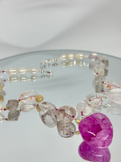 Collier Quartz hematoïde & Perles d’eau douce