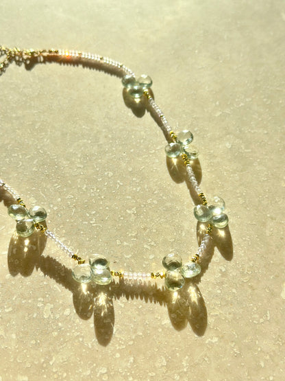Collier Améthyste rose et verte —Trèfles