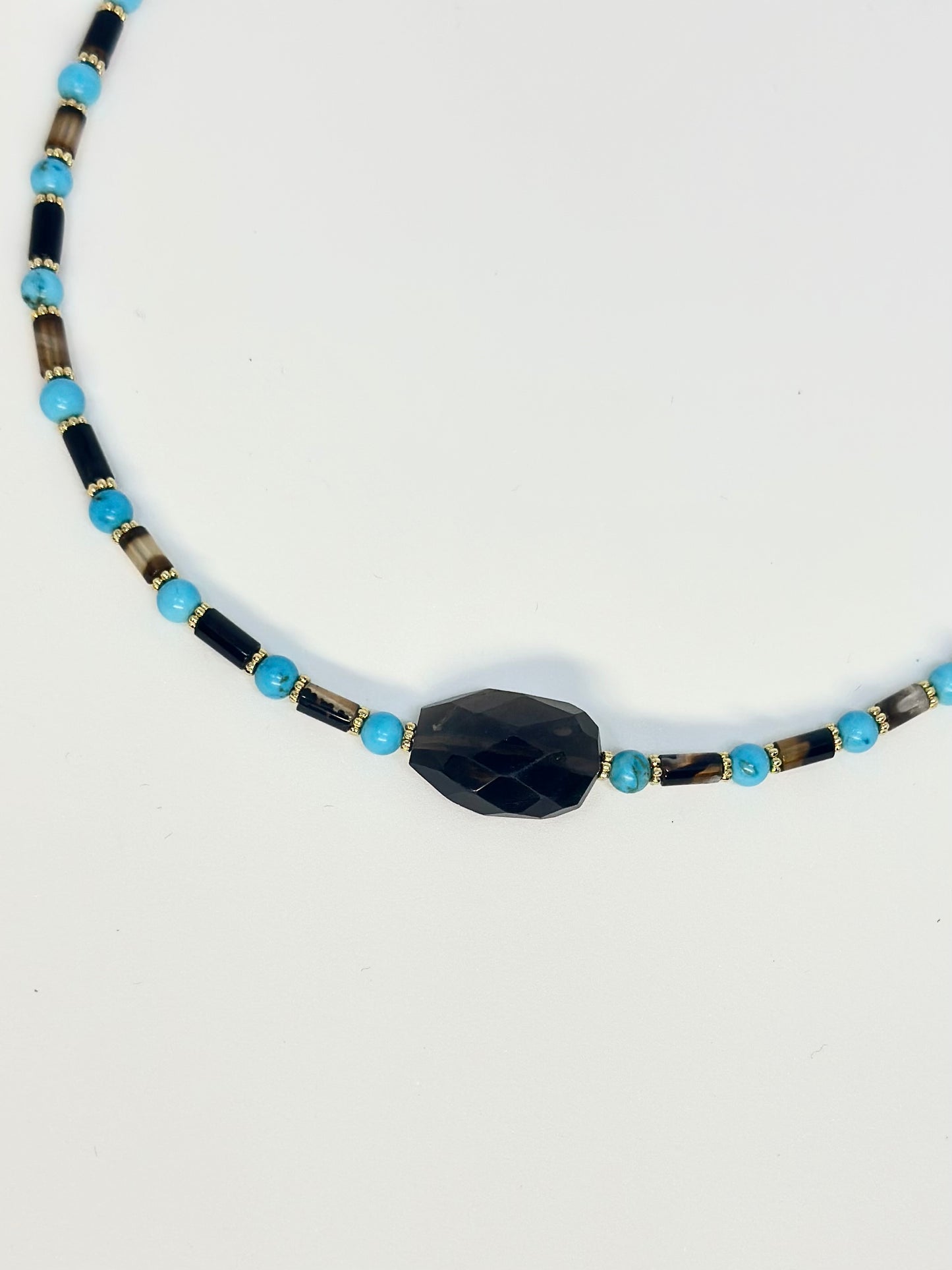Collier Turquoise, Quartz fumé & Agathe