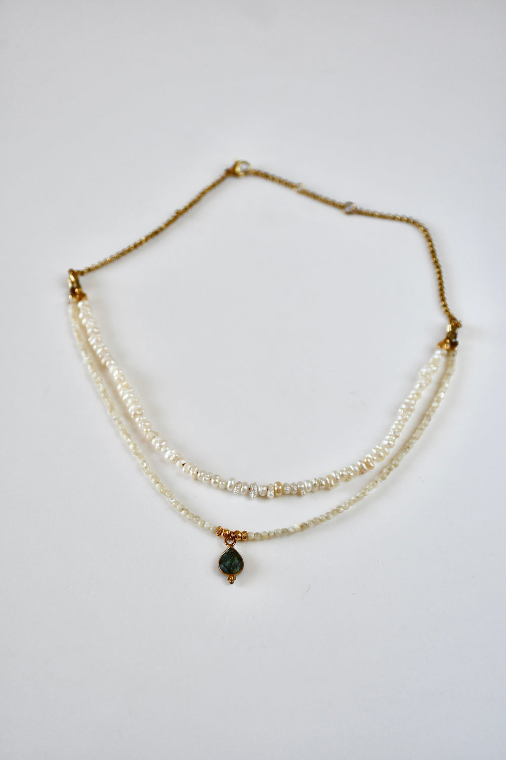 Collier 2 rangs Keishi perles d’eau douce & Turquoise