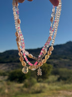 Collier Quartz Rose, Cristal de Roche & Perle d’eau douce — La lumière du cœur