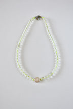 Collier Cristal de roche & Perle sur nylon jaune
