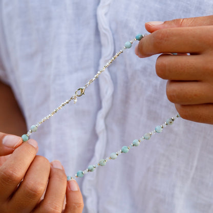 Collier méditation Larimar, Aigue-Marine